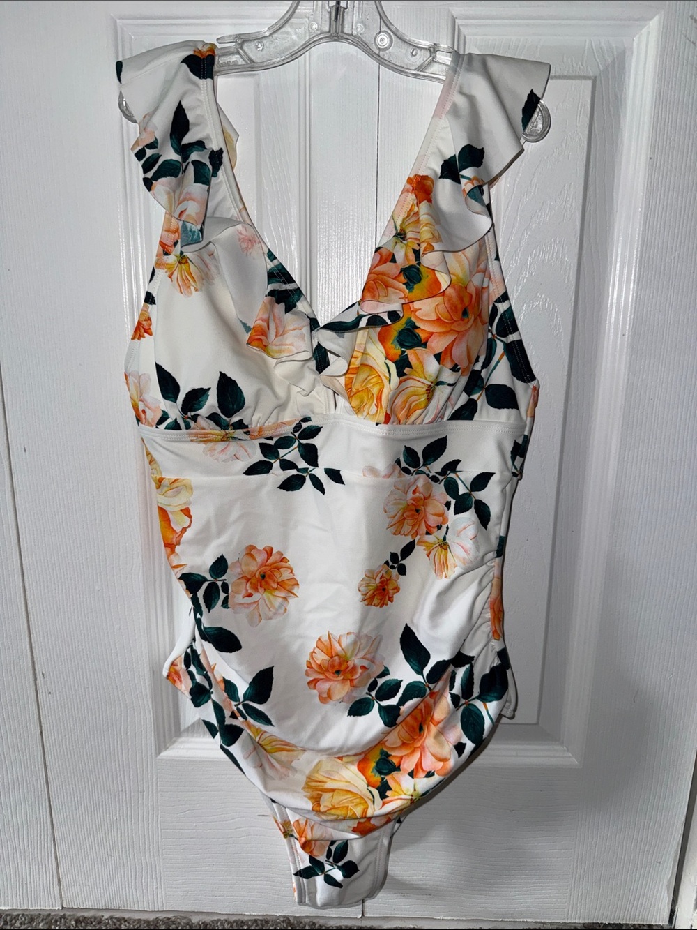 Cupshe White One-Piece Swimsuit with Orange Floral Print